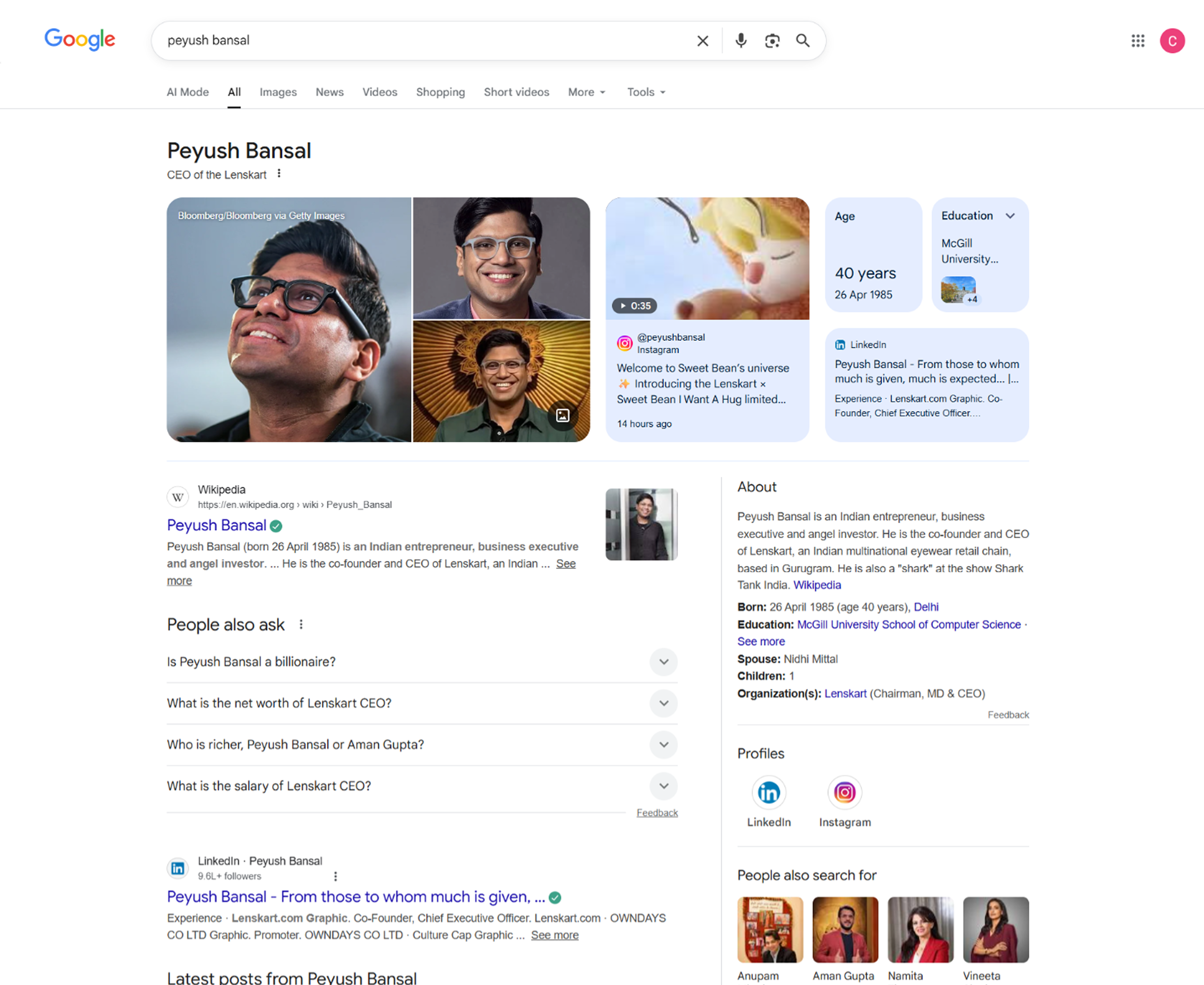 Google Knowledge Panel for a brand.